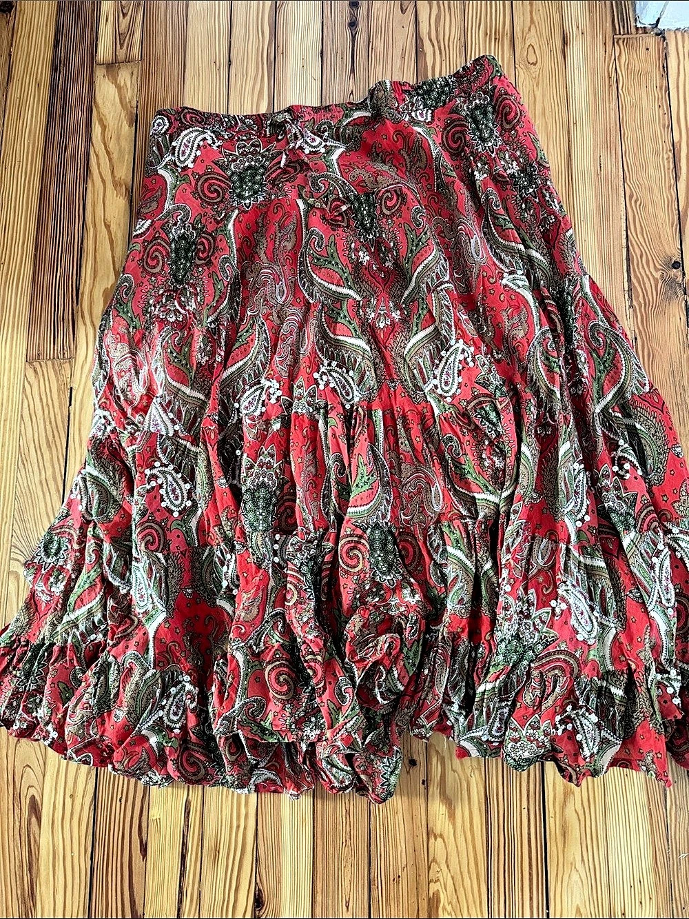 Silverstream Paisley Mini Skirt in Red & Green